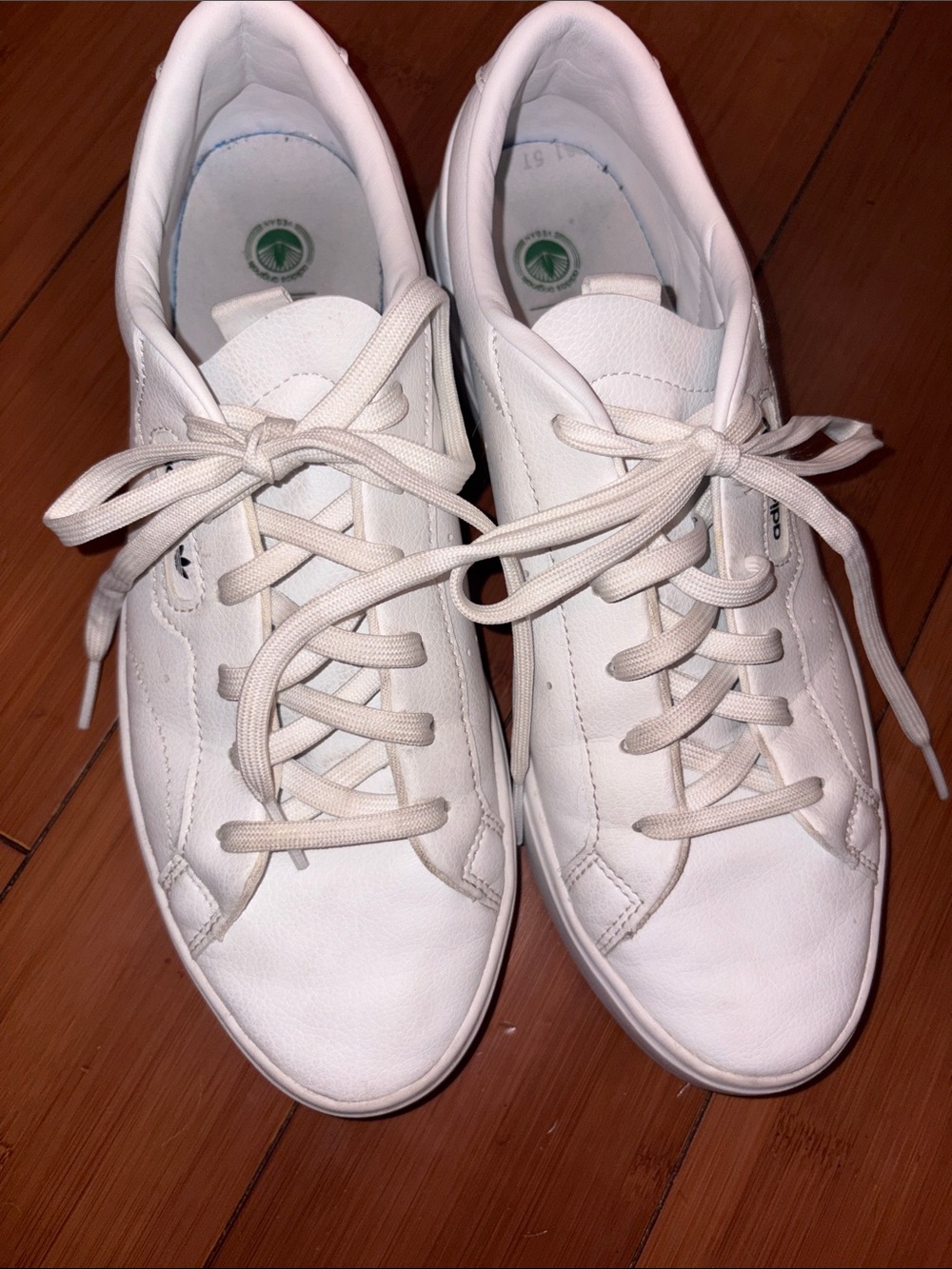 adidas White Low-Top Leather Sneakers with Lace-Up Closure
